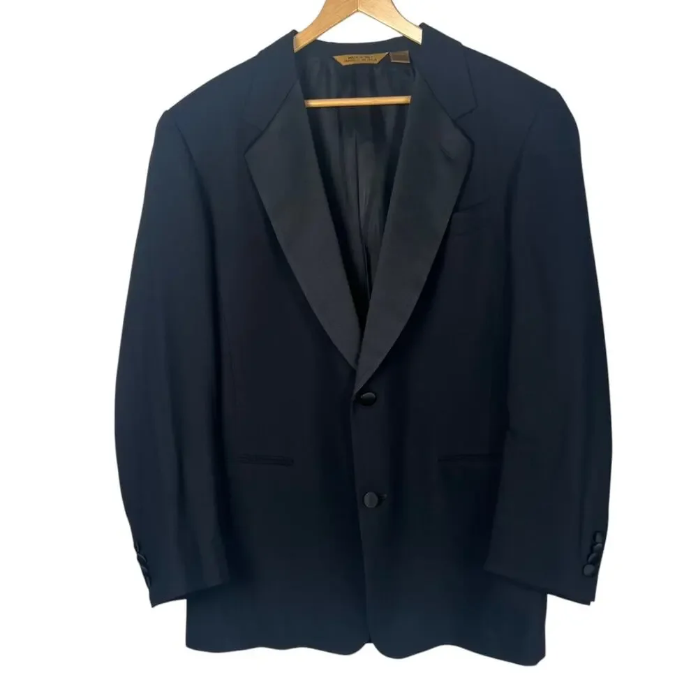 Donna Karan NY Men's 42R Italian Wool Black Two-Button Satin Lapel Tuxedo Jacket